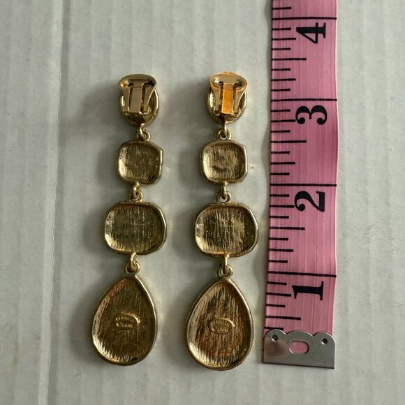 Kenneth Jay Lane Gold Plated Black Enamel Geometric Clip-On Dangle Earrings - Picture 7 of 7